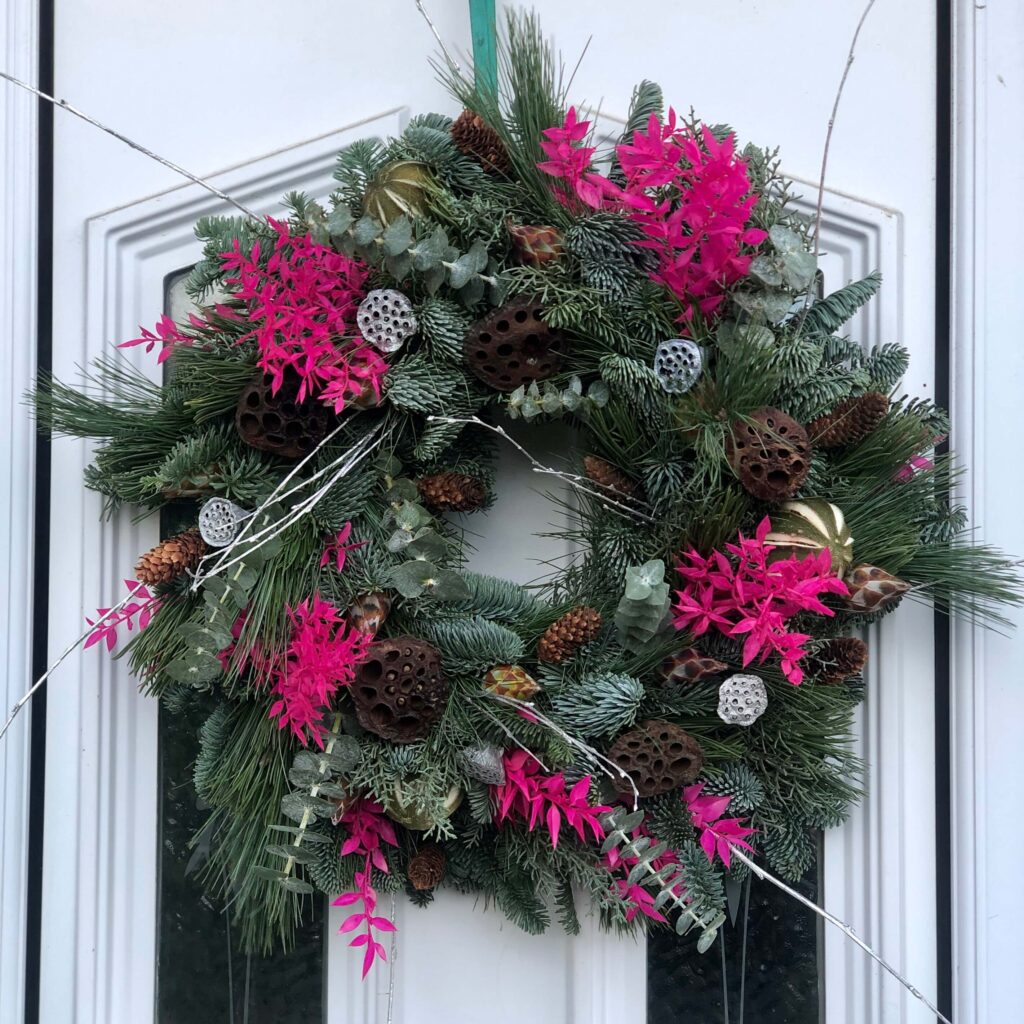 Christmas wreath pink splash
